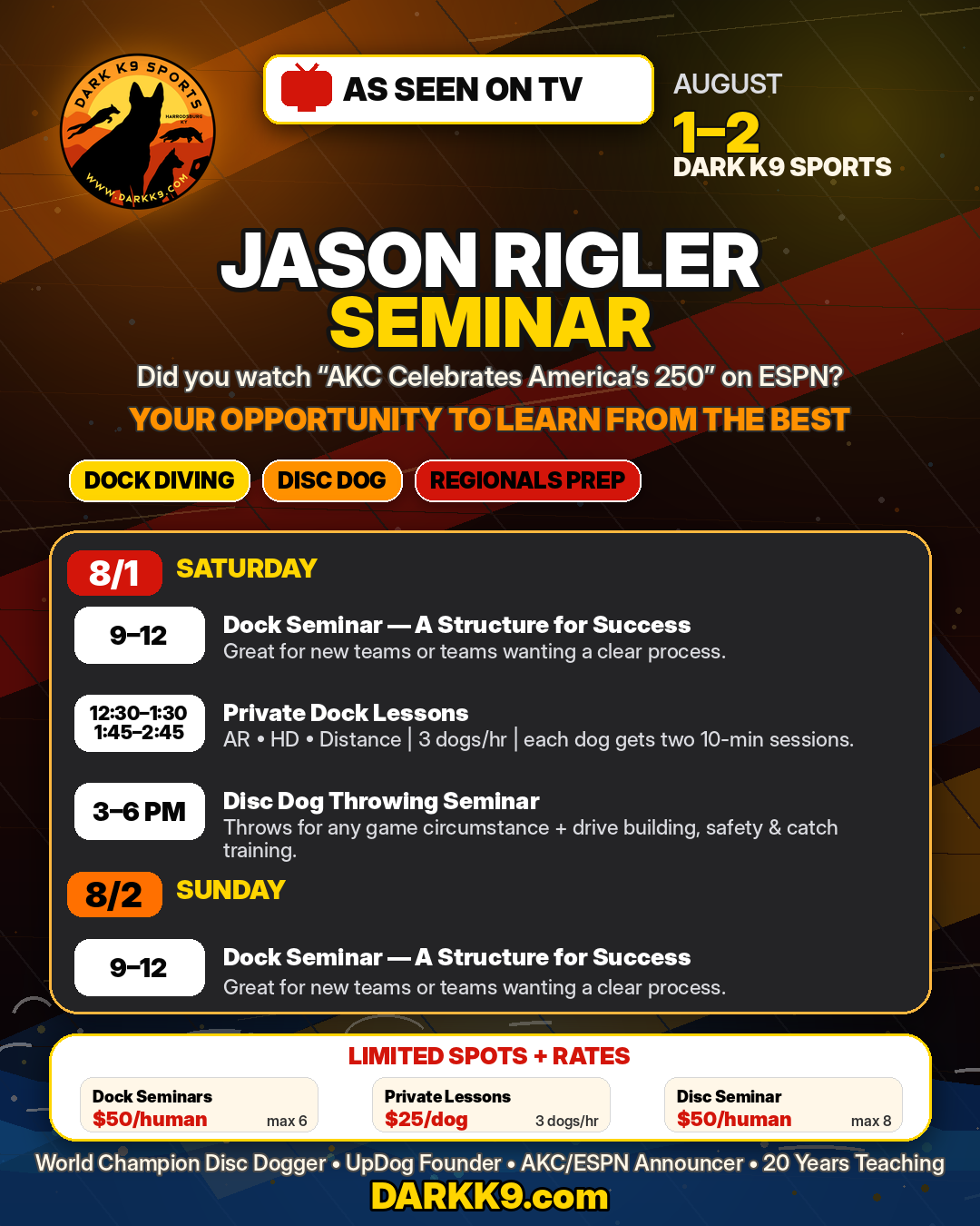 Jason Rigler Seminar at DARK K9 Sports flyer